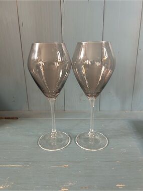 Beautiful Smoky Gray Stemmed Wine Glasses, Set of 2 / Anniversary or Wedding